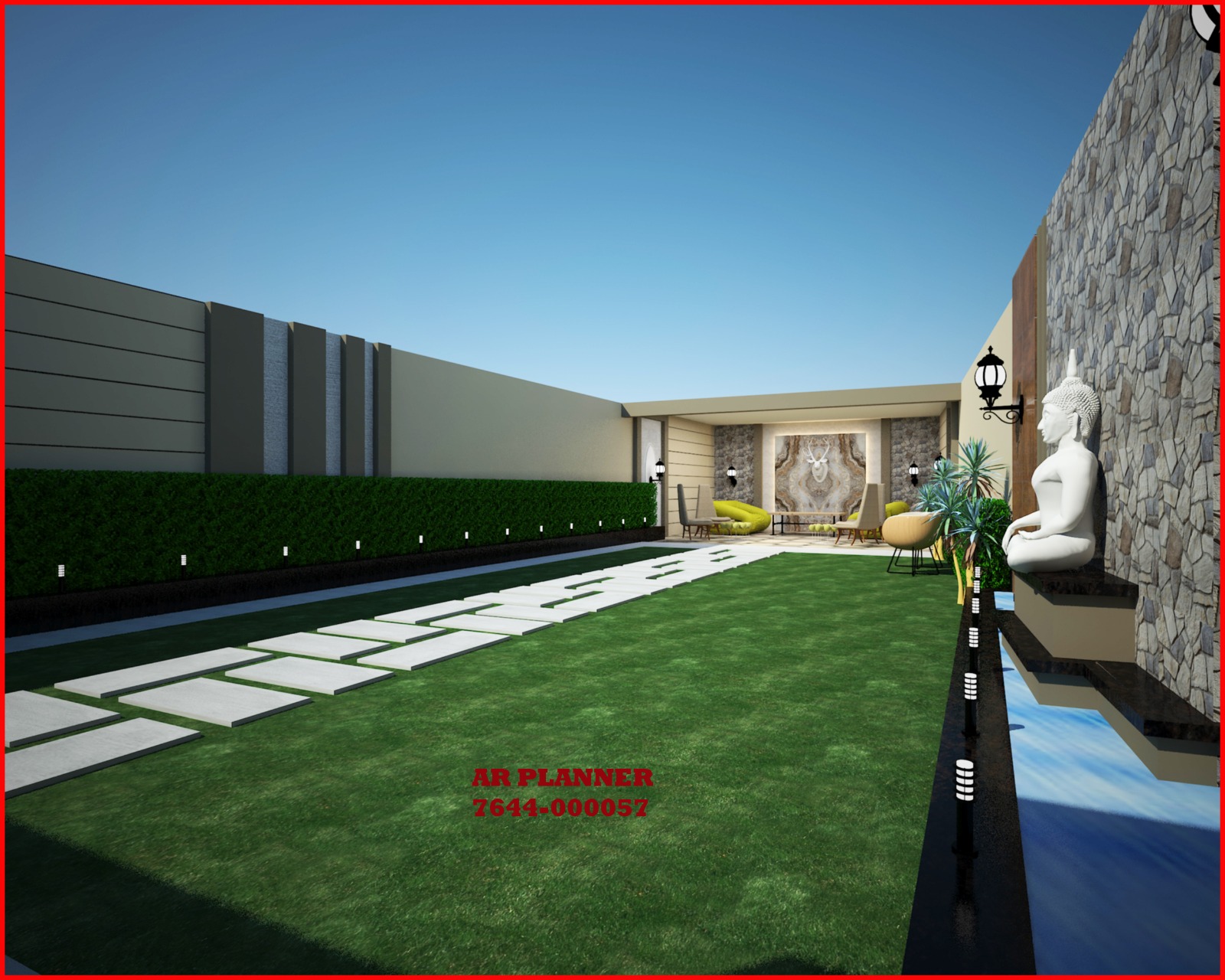 Garden Layout Plan with Office & Sitting Area – Modern Landscape Design 3360 sq.ft.