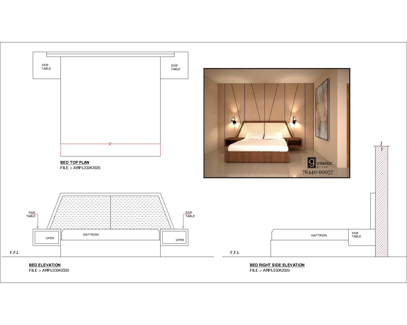 Bed and cupbored with Led Panel