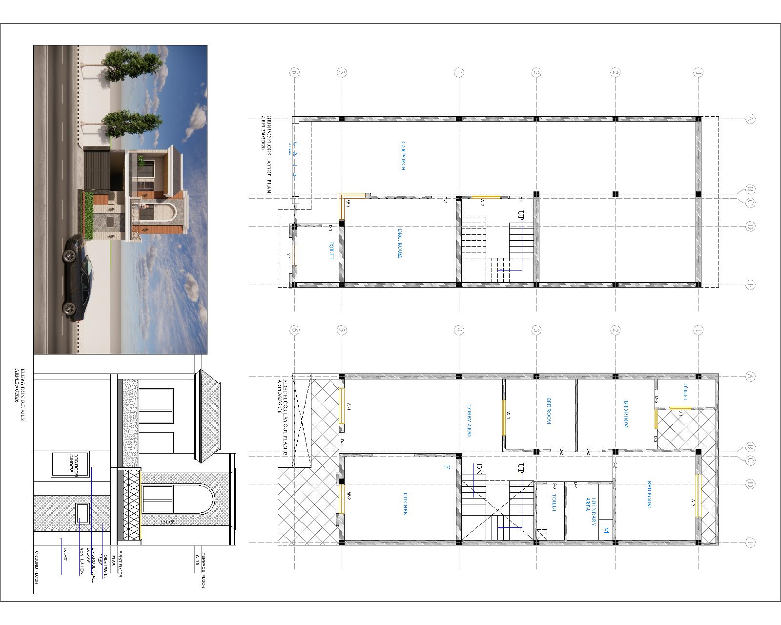 Modern 2BHK Duplex House Plan with Front Elevation – 24.5ft×57 ft. Plot (2913 sq.ft.)